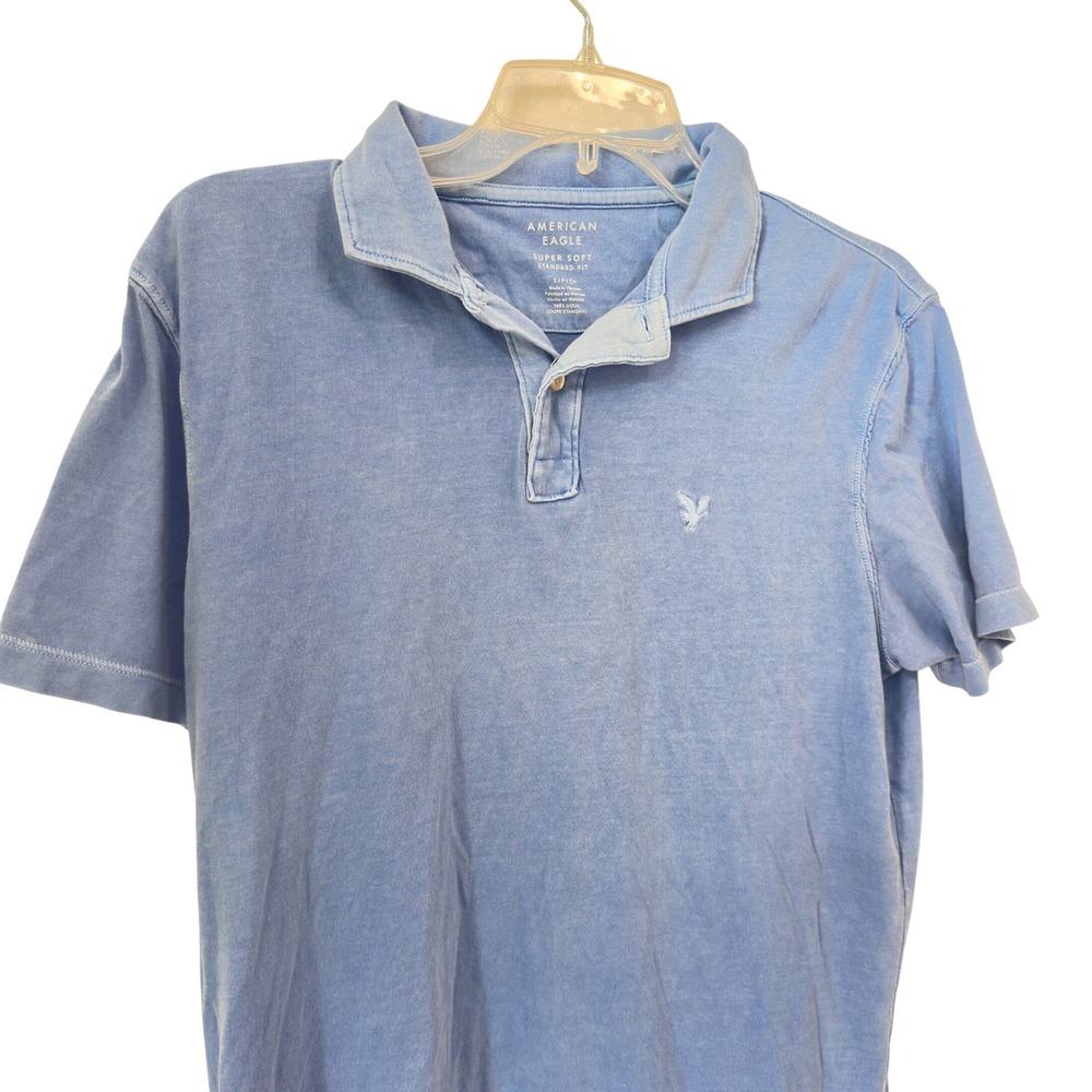 American Eagle Polo Shirt Blue Cotton Super Soft Solid Small S